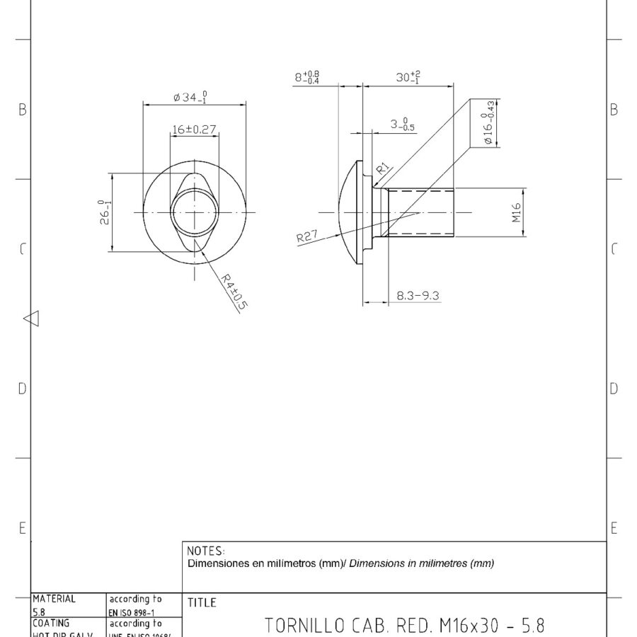 Plano Tornillo M16x30 5.8 1